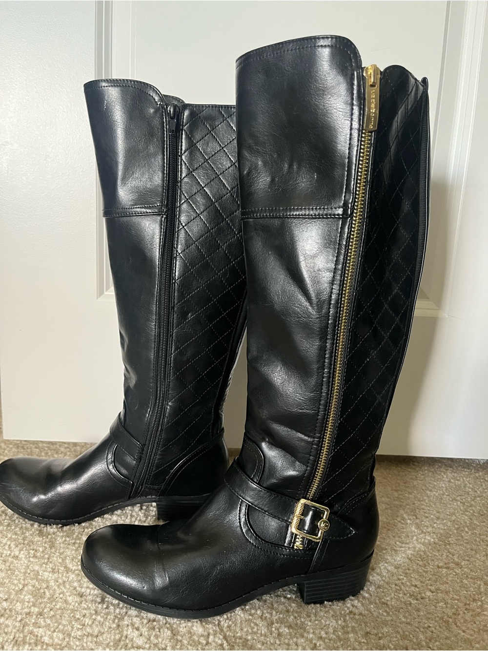 Black Boots with Gold Zip & Buckle Size 8